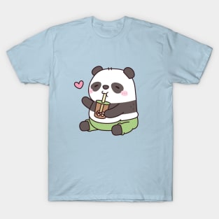 Cute Chubby Panda Bear Loves Bubble Tea T-Shirt